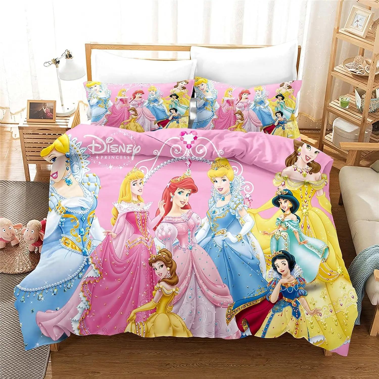 Cinderella Prinses Beddengoed Sets Sneeuwwitje Cinderella Dekbedovertrek En Kussenslopen Cartoon 3D Kinder Meisje Dekbedovertrek Set AU Queen(210*210cm)3pcs