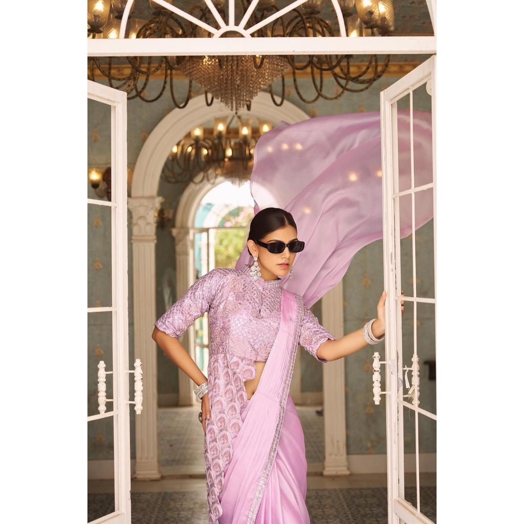 Indischer Bollywood Designer Partykleid Saree Damen Fertig zu tragen Sari Bluse
