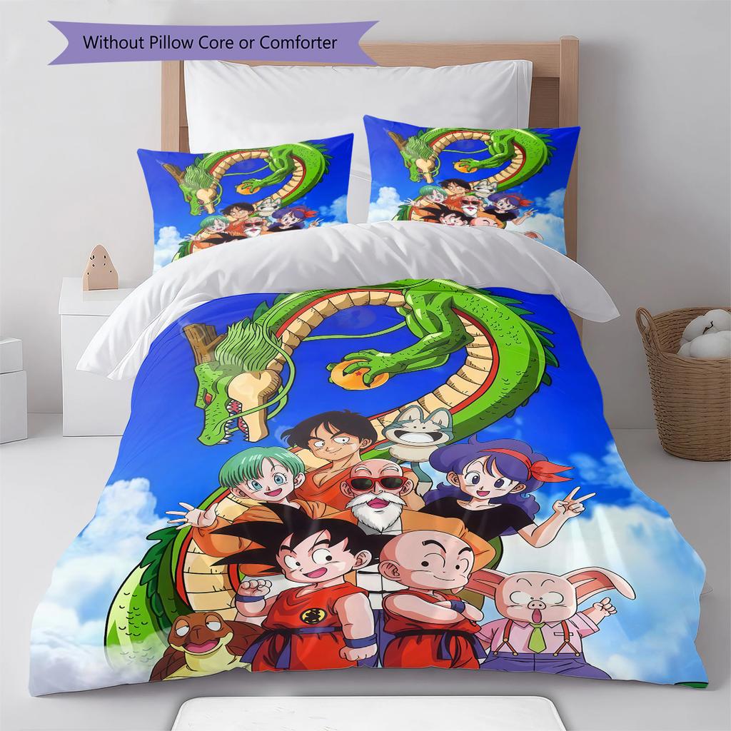 Son Goku Pattern Bedding,Quilt Set Quilt Cover Pillowcase Home Birthday Gift (1 * Duvet Cover + 2 * Pillowcase, Without Core)