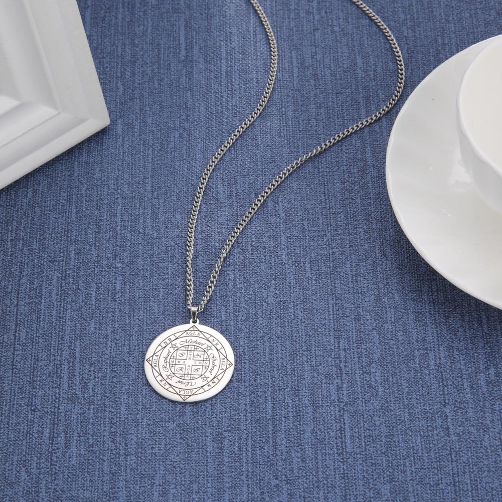 Dawapara Fortune Wheel AGLA INRI Stainless Steel Men Necklace Solomon Wealth Amulet Michael Uriel Raphael Gabriel Archangel Seal