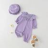 Baby Clothing 2025 Spring Baby Girls Clothes Romper Sweet Purple Daisy Doll Collar Single Breasted Long Sleeve Newborn Outdoor