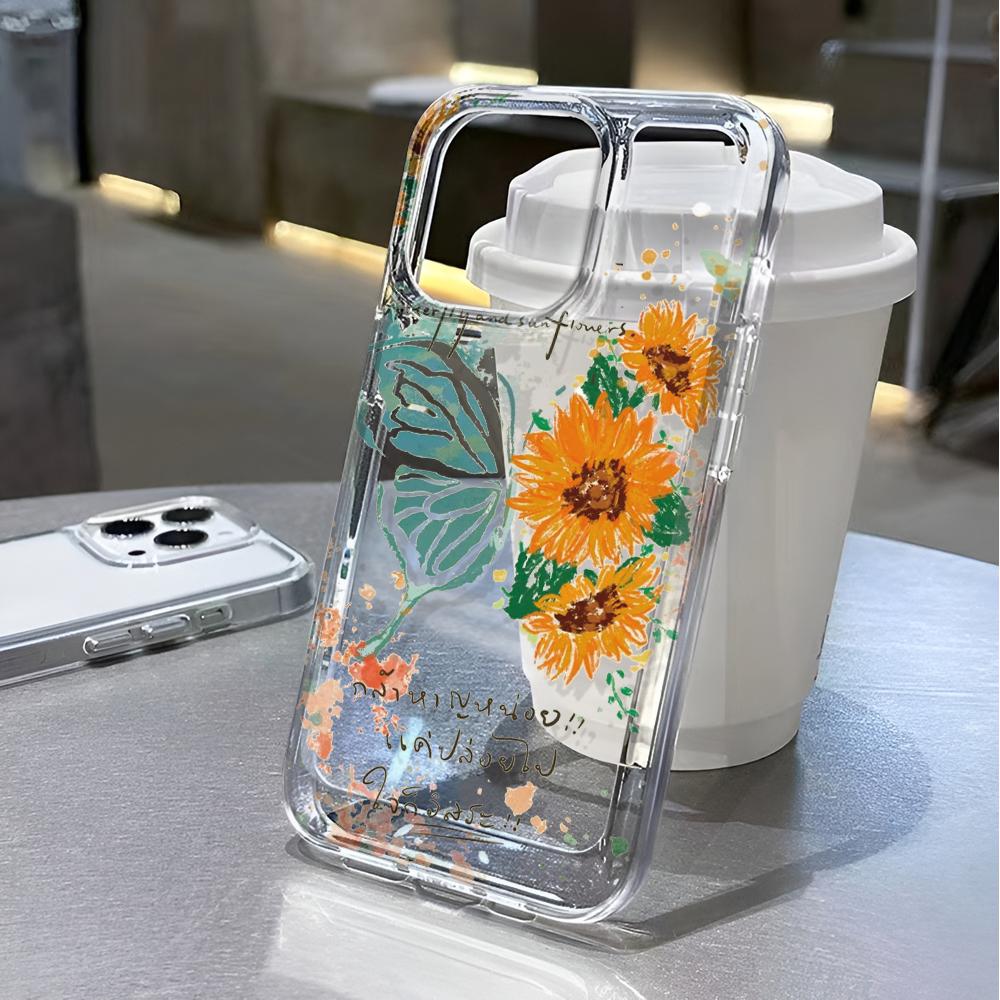 Butterfly Sunflower Phone Case For iPhone 16 Pro Max 17 Air 16 15 Pro 14 13 12 11 14 Plus Shockproof Silicone Funda Cover