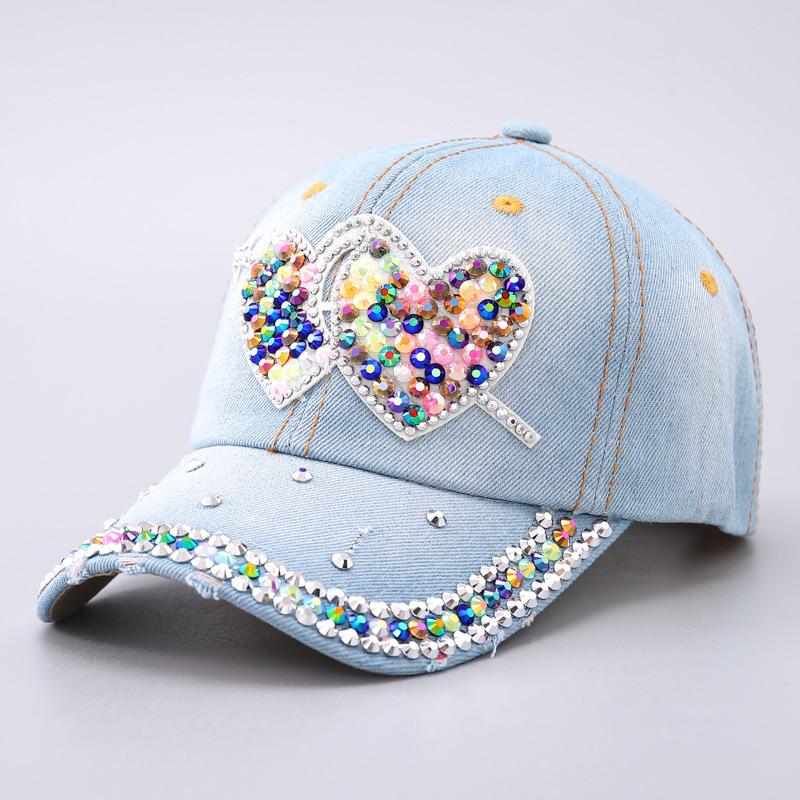 Neue Denim-Baseballkappe Damenmode farbige Diamanten Liebe Liebe Schmetterling Schirmmütze Spot