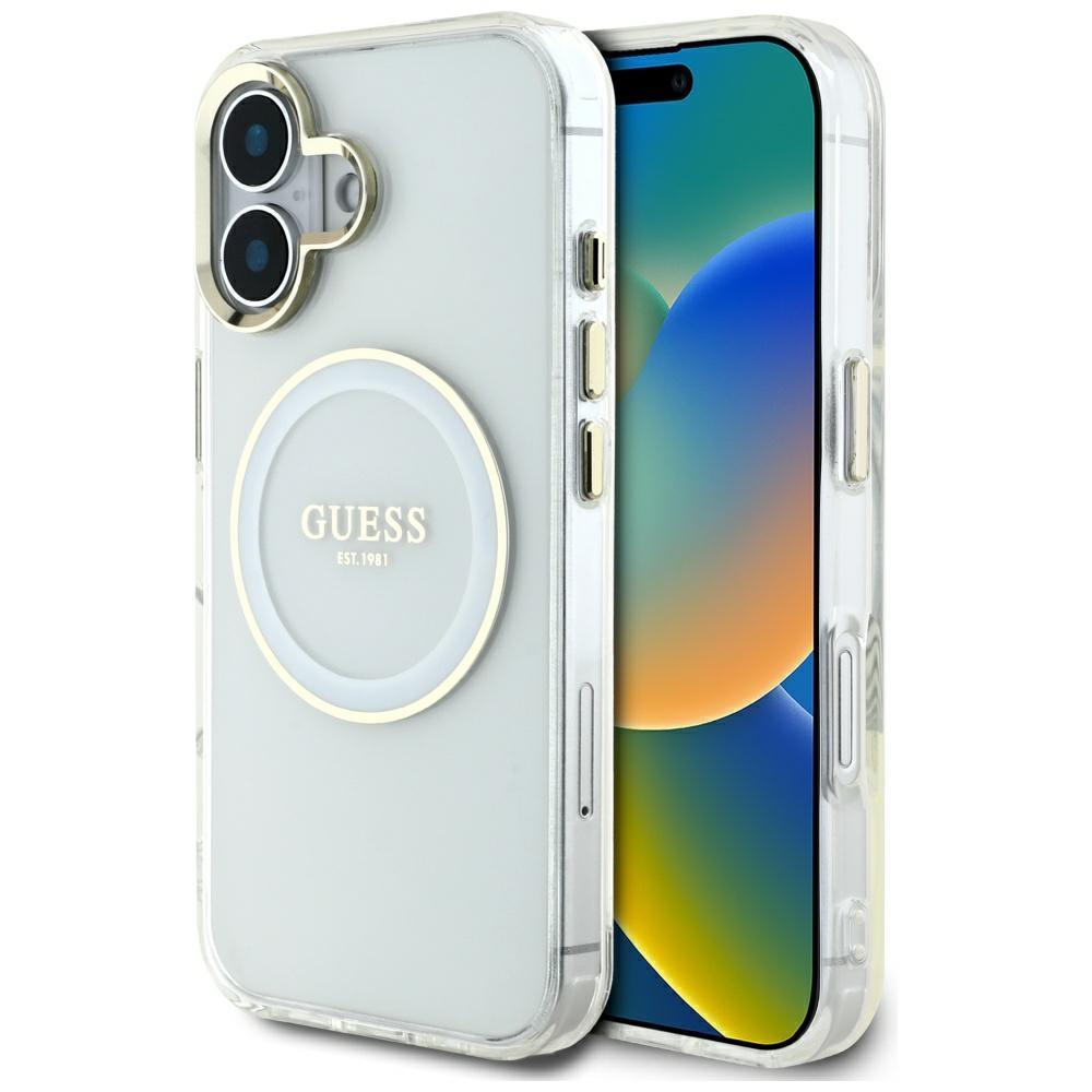 Etui Guess Iml Metal Colored Circle      Classic Logo Magsafe Do Iphone 16 Biały