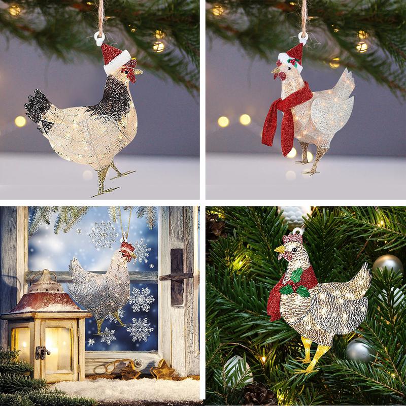 4pcs Christmas Tree Hanging Pendant Scarf Chicken Holiday Festival Decoration Outdoor Xmas Tree Funny Home Christmas Ornament