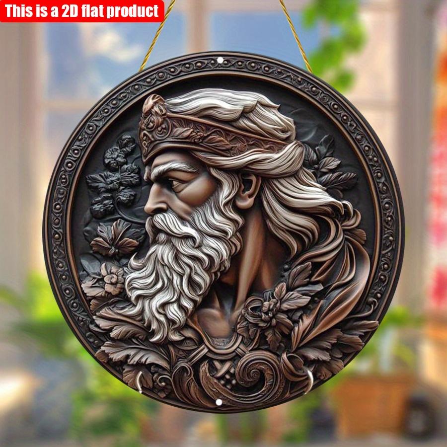 2D Flat 20*20cm1pc Zeus-Inspired Round Wooden Wall Art, Ornate Zeus Head & Floral Design, Ideal for Home, Office, Bar Decor or Wedding Gift.