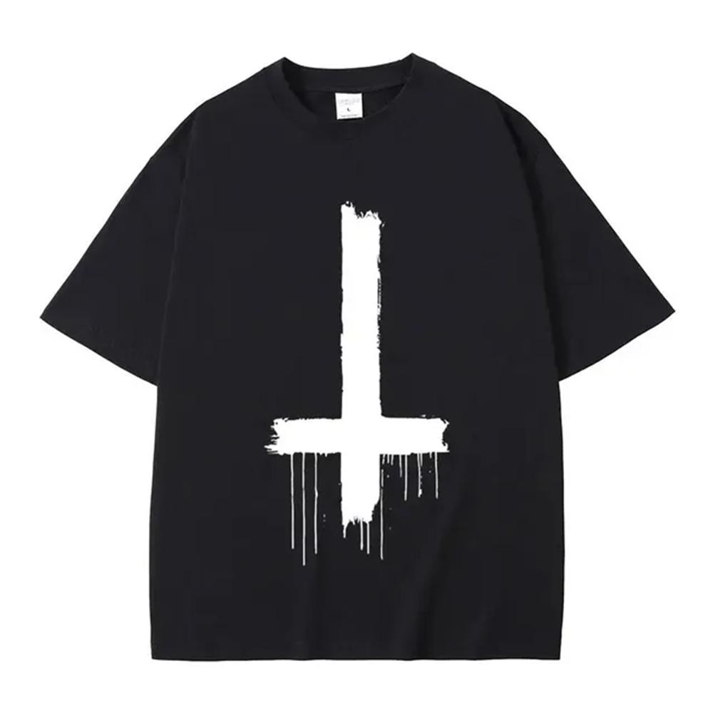 Gothic style dark 2025 pure cotton trendy T-shirt top neutral letters American messy fonts for men and women redtube logo
