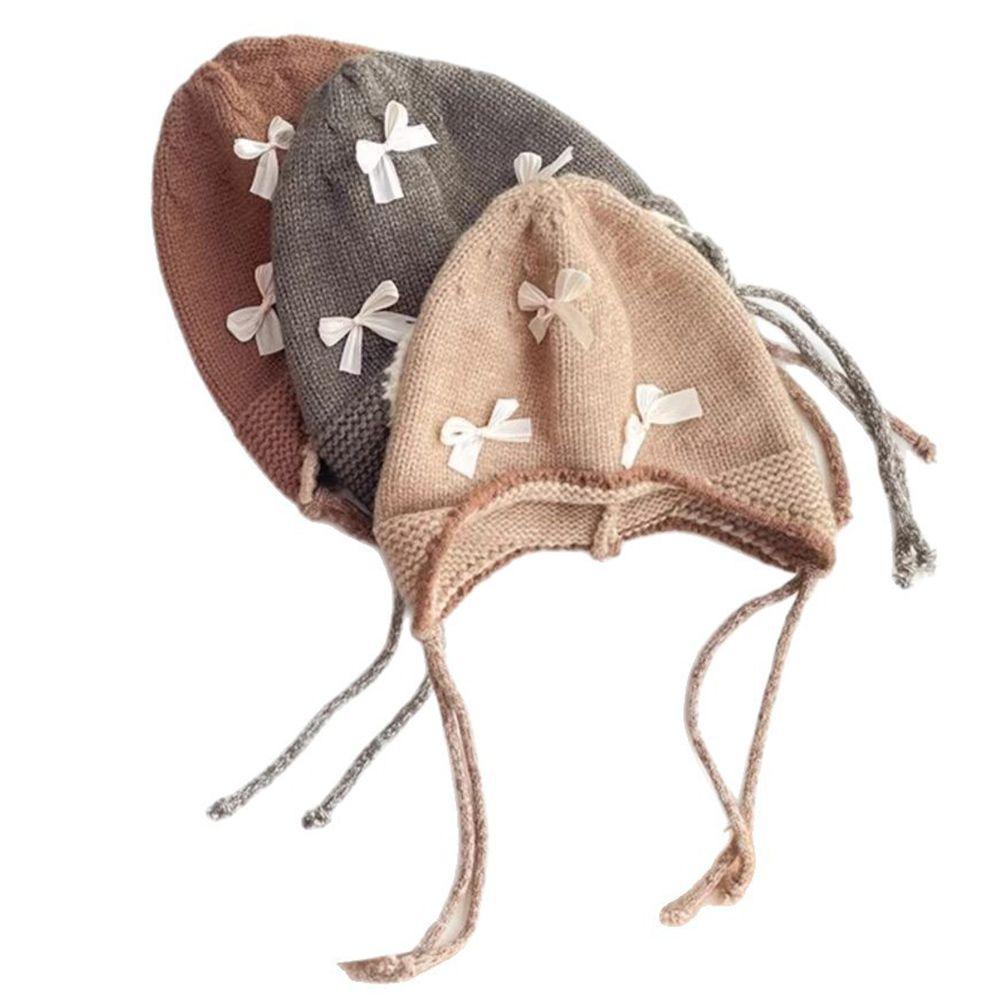 Soft Knit Baby Beanie Bow Decor Girl Hat Wind Proof Kids Hat Kids