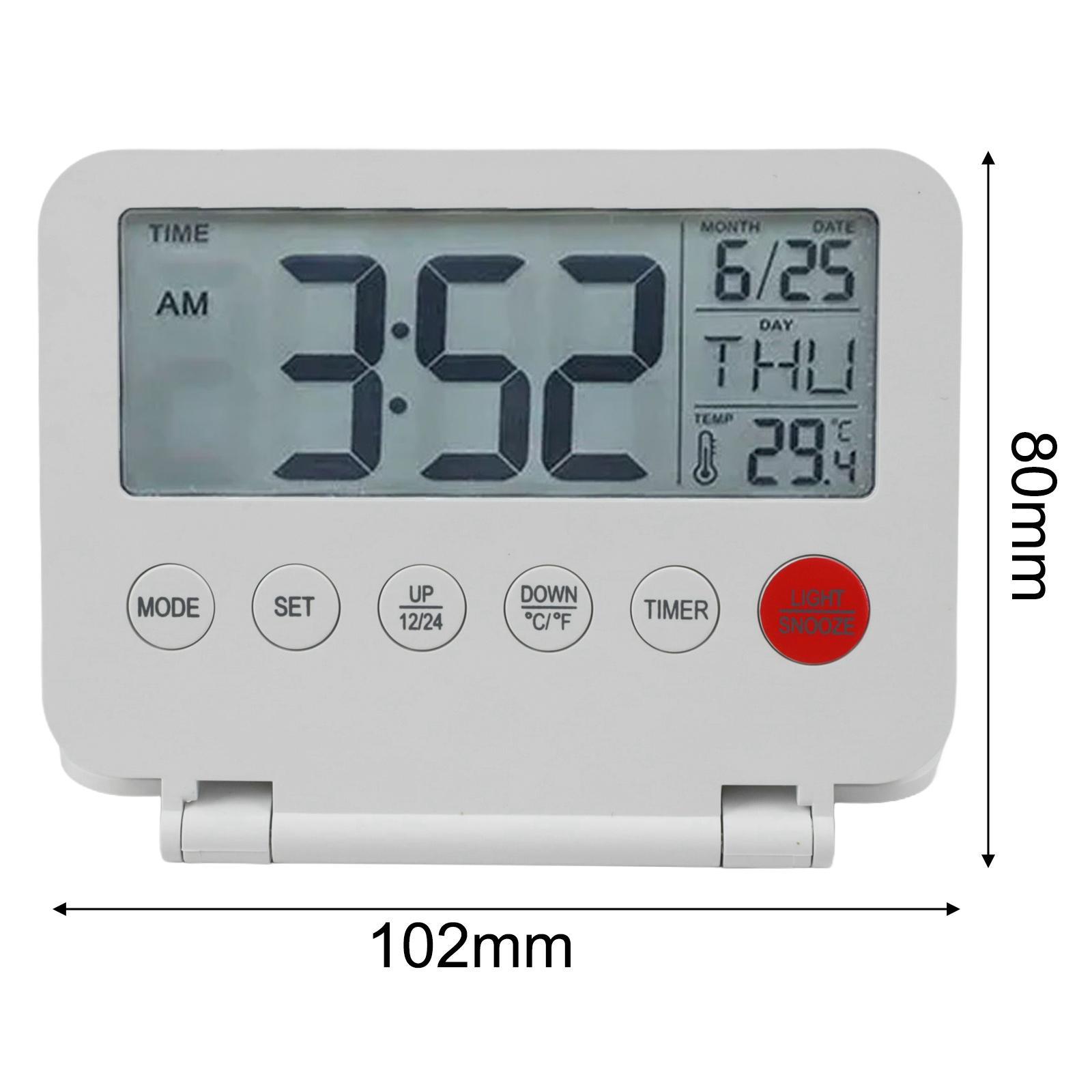 Регулируемый громкость Компактный будильник Дорожный будильник ЖК-экран White