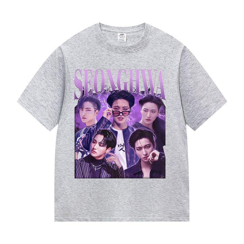 Korean Ateez Seonghwa World Tour 2025 T Shirt Men Women Retro Cotton Short Sleeve T-shirts Hip Hop Loose Kpop T-shirt Streetwear