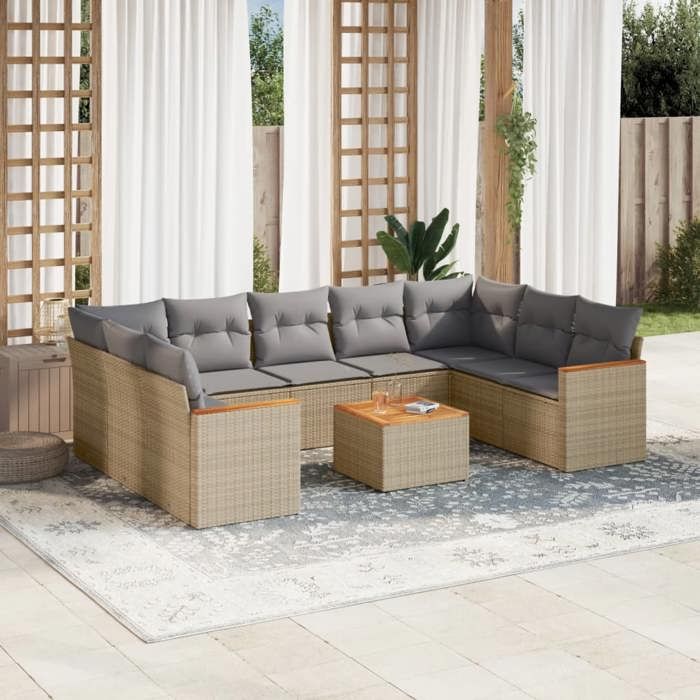 VidaXL Garden Lounge Set with Cushions 10 Pcs, Patio Sofas, Patio Furniture Set, Outdoor Furniture, Beige 3258685