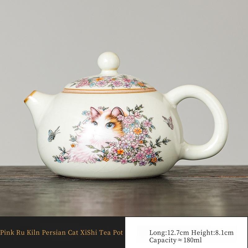 

180ml Ru Kiln Persian Cat Xishi Teapot Tea Maker Tea Infuser Teapot Single Pot Ru Yao Teapot Opening Can Raise Kung Fu Tea Set