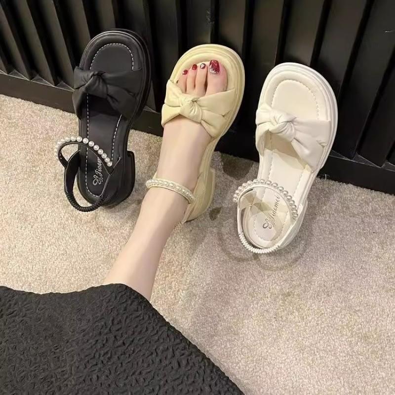 Summer new pearl platform sandals women's knot open-toe fashion mid-heel women's shoes