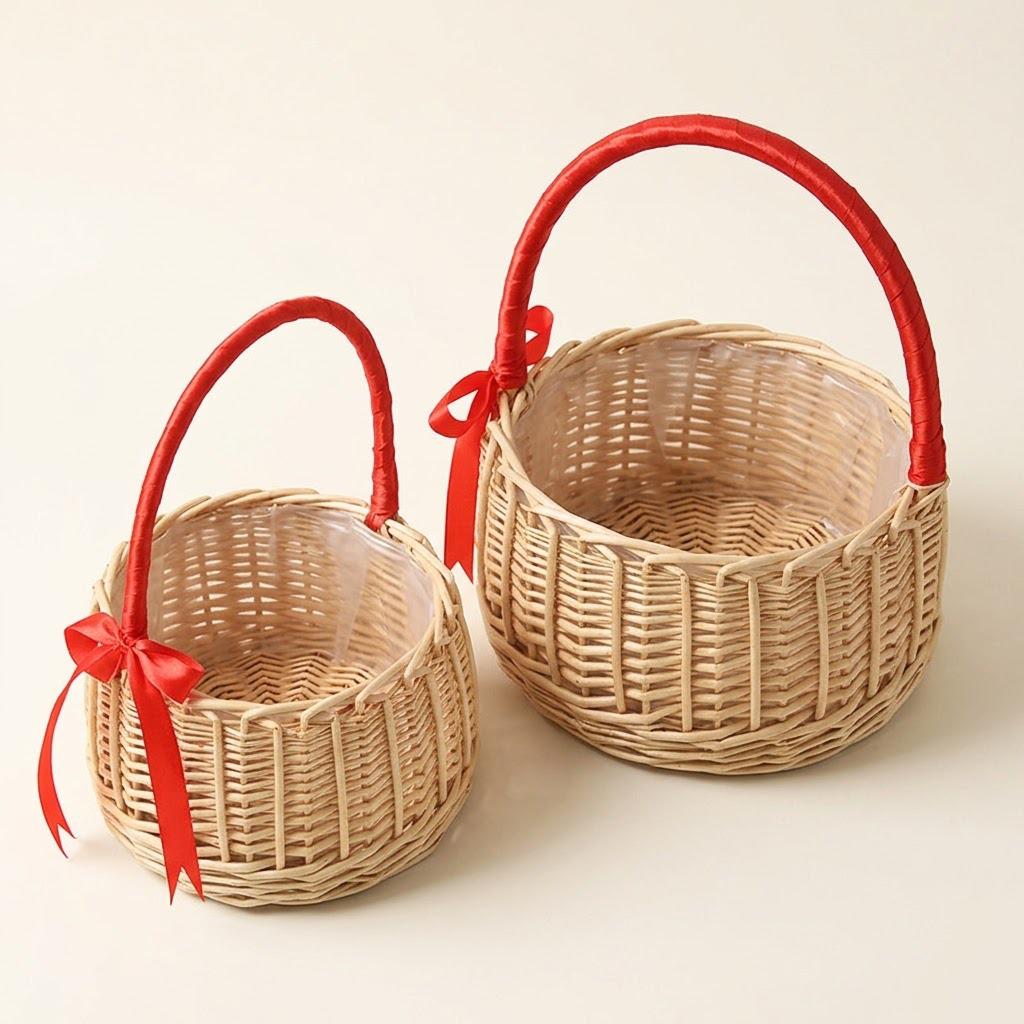 Handmade Bamboo Rattan Flower Basket - Willow Woven for Fresh/Dry Arrangements, Flower Girl Souvenir, or Storage.