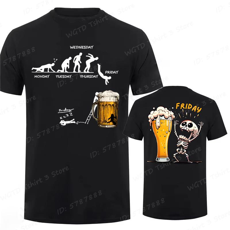 Funny Skeleton Enjoying Friday Beer Day Print TShirt Finally Friday for Drink Lover Tees Gifts Short Sleeve Tops Mens Clothing
