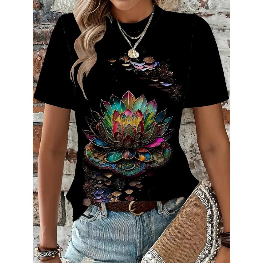 Petal Mushroom Pattern 3D Print T-Shirts Women's Short Sleeves Floral T Shirt Streetwear Y2k Harajuku Tees Tops Female Clothing