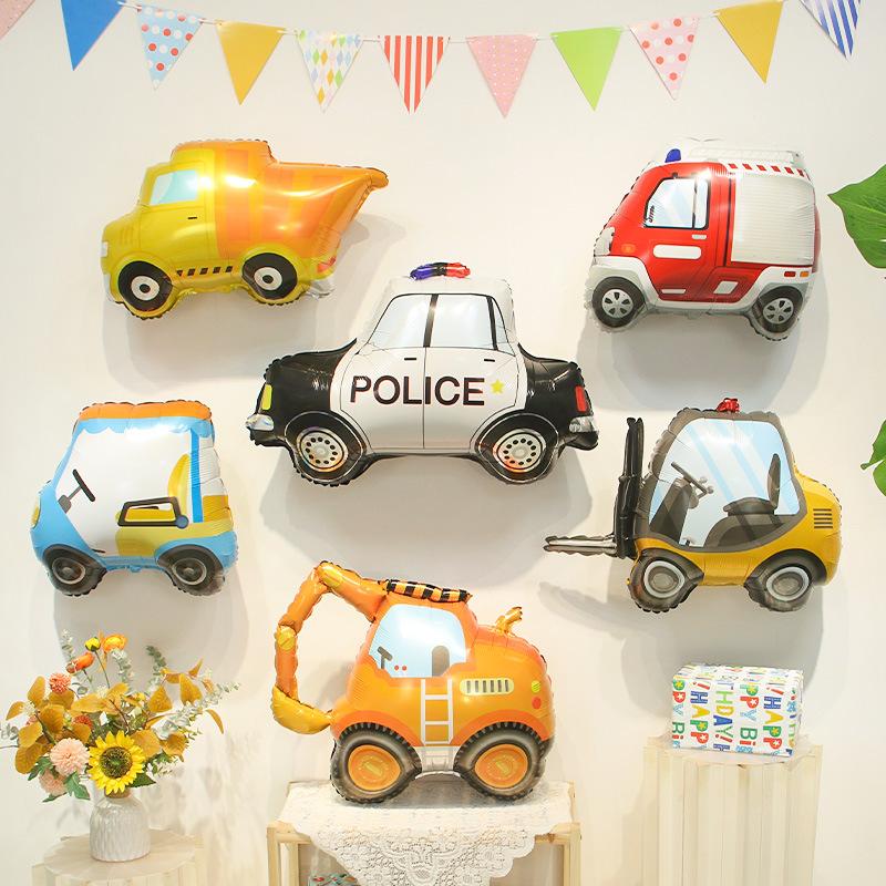 Cute Cartoon Car Aluminum Film Balloons, First Birthday Children's Birthday Party, Kindergarten Police Car, Fire Engine Scene Arrangement