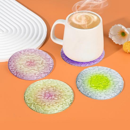 Acrylic Coaster Gradient Wave Design Cup Pads Heat-Resistant Round Table Mats