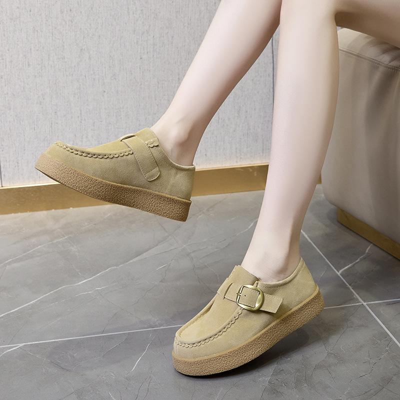Fashion High Quality Smile Circle Suede Derby Shoes Women Lace-up Round Toe Flat Platform Shoes Fashion Casual Shoes Women's Loafers