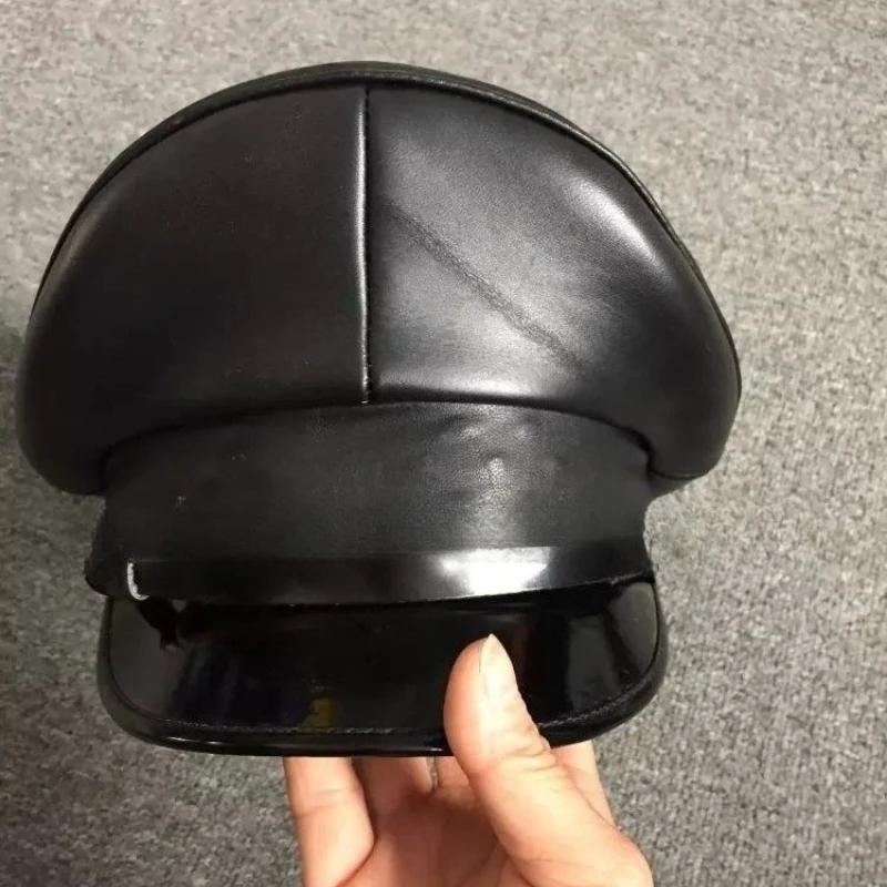 

Women Men Leather Military Hat Germany Officer Visor Cap Army Hat Cortical Police Cap Cosplay Halloween Party Hat 57-61cm 61cm чорний