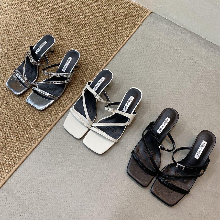Fashion Bailamos 2025 Summer New Brand Women Slipper Fashion Open Toe Slip On Slides Ladies Elegant Thin High Heel Dress Pumps Slides Mu