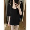 Plus Size Chubby Girl K-style Casual Laid-Back Style V Neck Short-Sleeved T-shirt Women's Summer New Arrival Loose Slimming Slim Fit Bottoming Shirt
