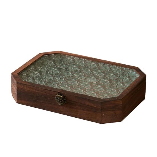 Jewelry Storage Box with Buckle And Flip-Top Lid Case Wood Retro Design Dustproof Organizer for Small Sundries