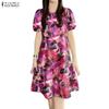 Women Casual Round Neck Short Sleeve Loose Print Dress