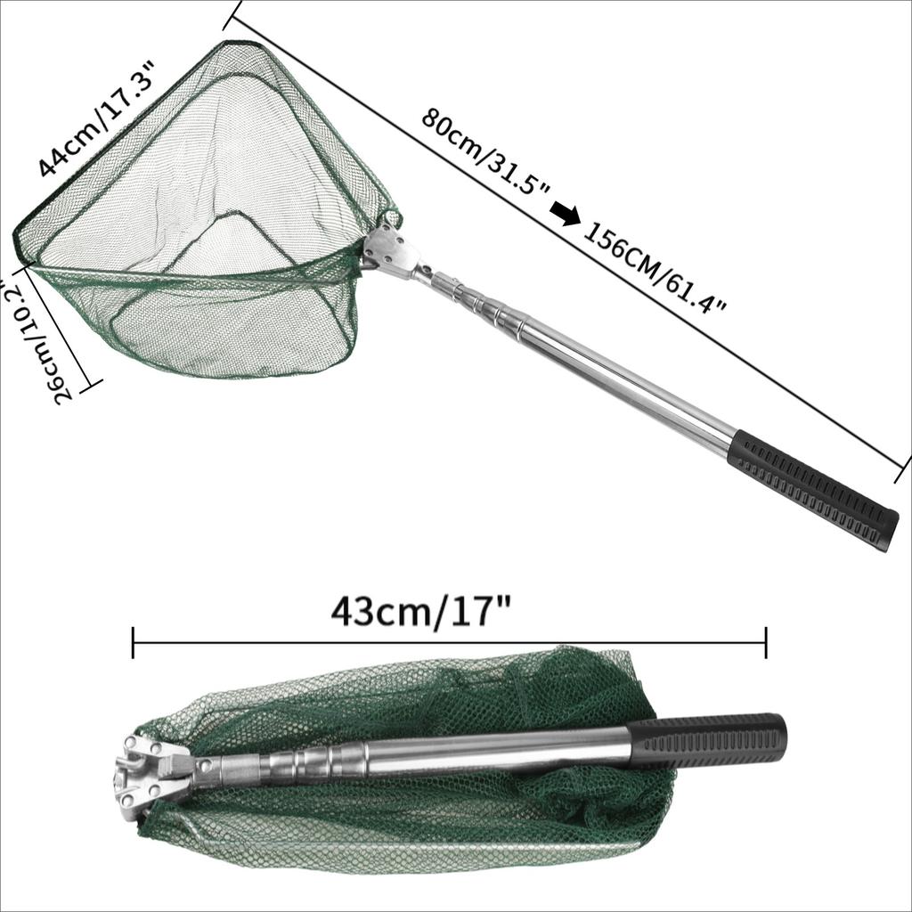 Fishing Landing Net Aluminum Alloy Durable Telescoping Extend to 190cm/130cm/55cm Folding Mesh Safe Fish Catching Releasing