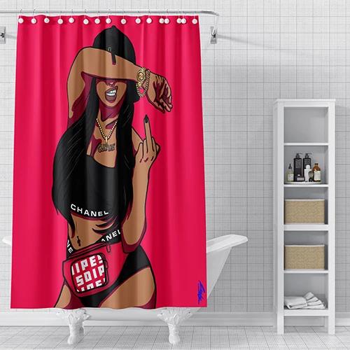 Cartoon 3D moda czarna dziewczyna afroamerykanin kobieta zasłona prysznicowa seksowna nowoczesna elegancka kobieca akcesoria domowe