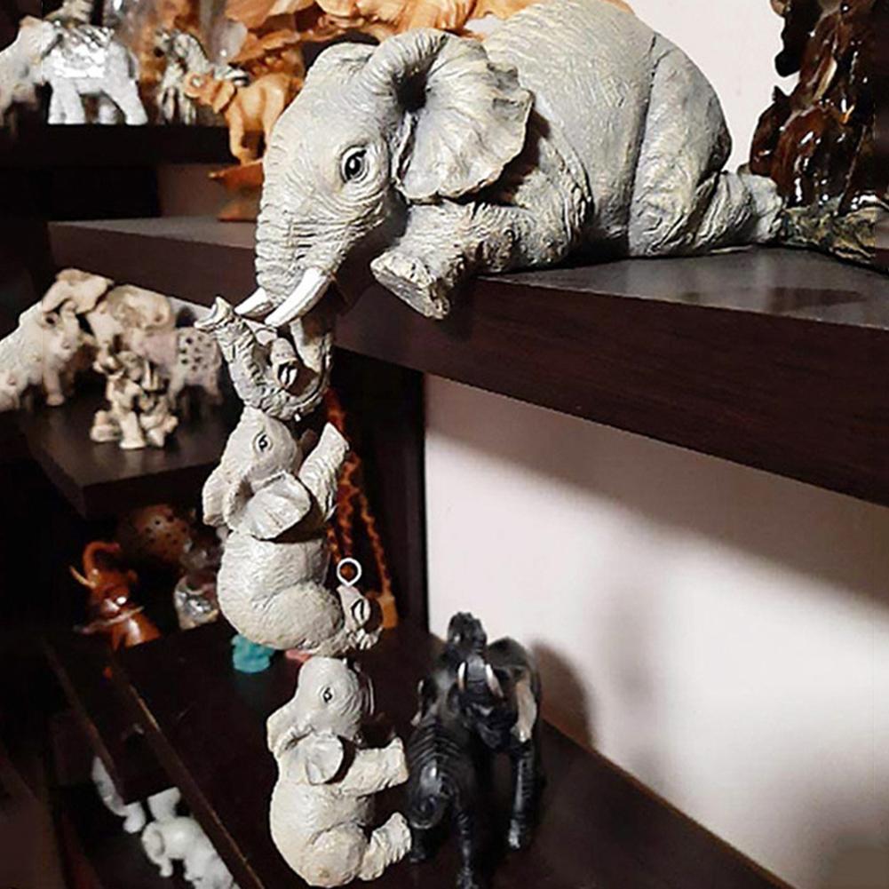 3 piece Cute Elephant Hugging Baby Resin Ornament Set Mini Hand-made Decorations Home Desktop Display Stand Decorative Set