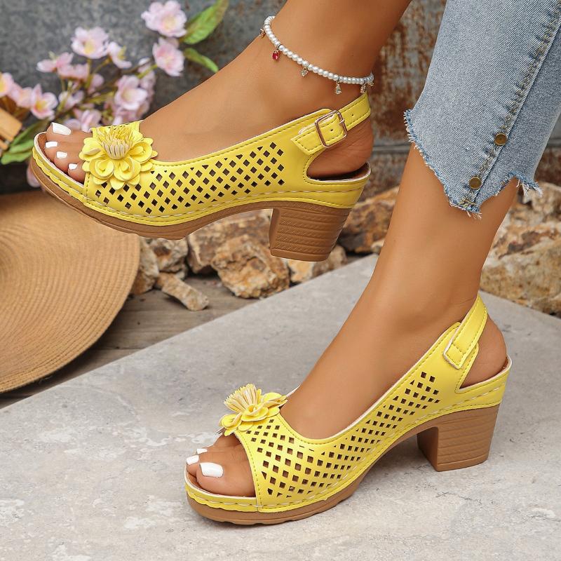 Fashion Women's Summer Sandals 2025 Classic Retro Single Shoes Comfortable High-Heeled Shoes Large Size Breathable Anti-Slip Lightweight