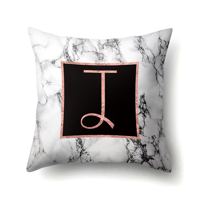 Polyester Pillowcase 26 English Letters Rose Gold Home Marble Decorative Printed Pillowcase