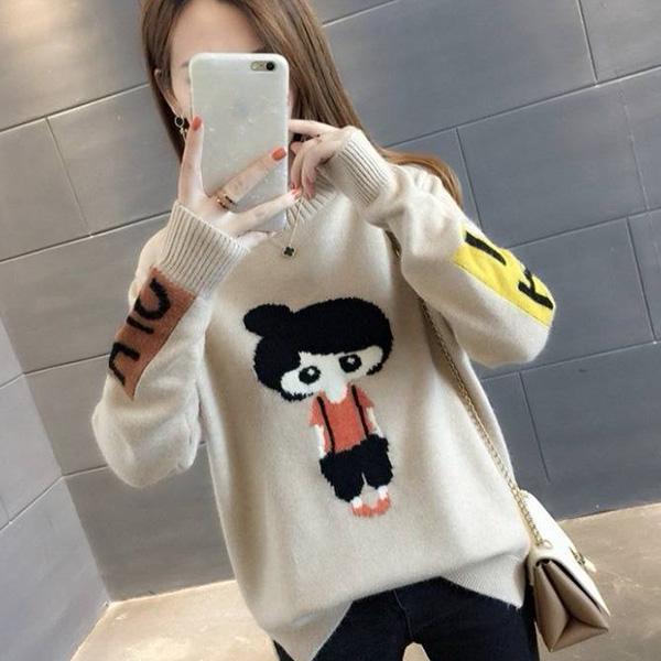 Autumn and Winter Warm Turtleneck Sweater Cartoon Jacquard Bottoming Shirt Loose Long Sleeve Sweater