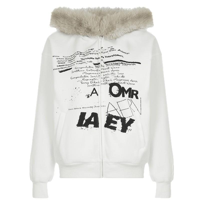 Oversized Cropped Hoodie With Bold Letter Print Off-Shoulder Design Streetwear Style Women