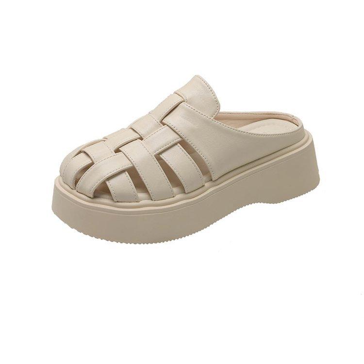 

Thick-bottomed ultra-fire woven one-pedal lazy bag head half slippers women s summer outer wear hollow 2025 new cool slippers 40