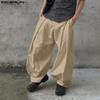 INCERUN Men Zipper Button Waist Solid Pleated Casual Long Pants Trousers