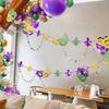 Cheerland Green Purple Gold Mardi Gras Mask Banner Paper Bead Garland Set for Mardi Gras Theme Party Decorations Triangle Flag Bunting for Fat