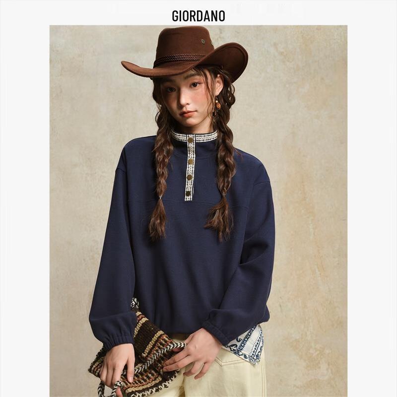 

Giordano Women s Color Block Plaid Half-Zip Sweatshirt XL