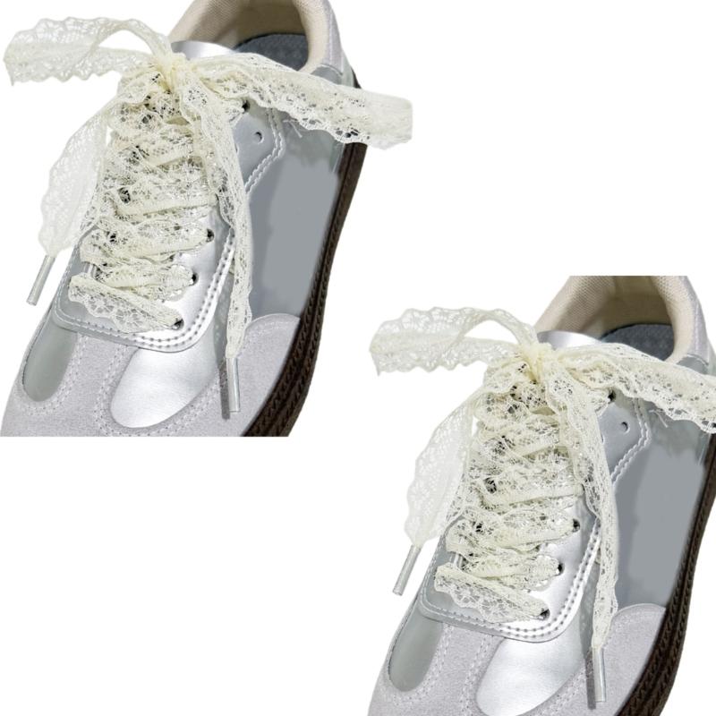 1 Paar Elegante Spitzen-Schnürsenkel für Damen und Mädchen Freizeitschuhe Sneaker 3 cm Breit Flache Schnürsenkel Ersatz