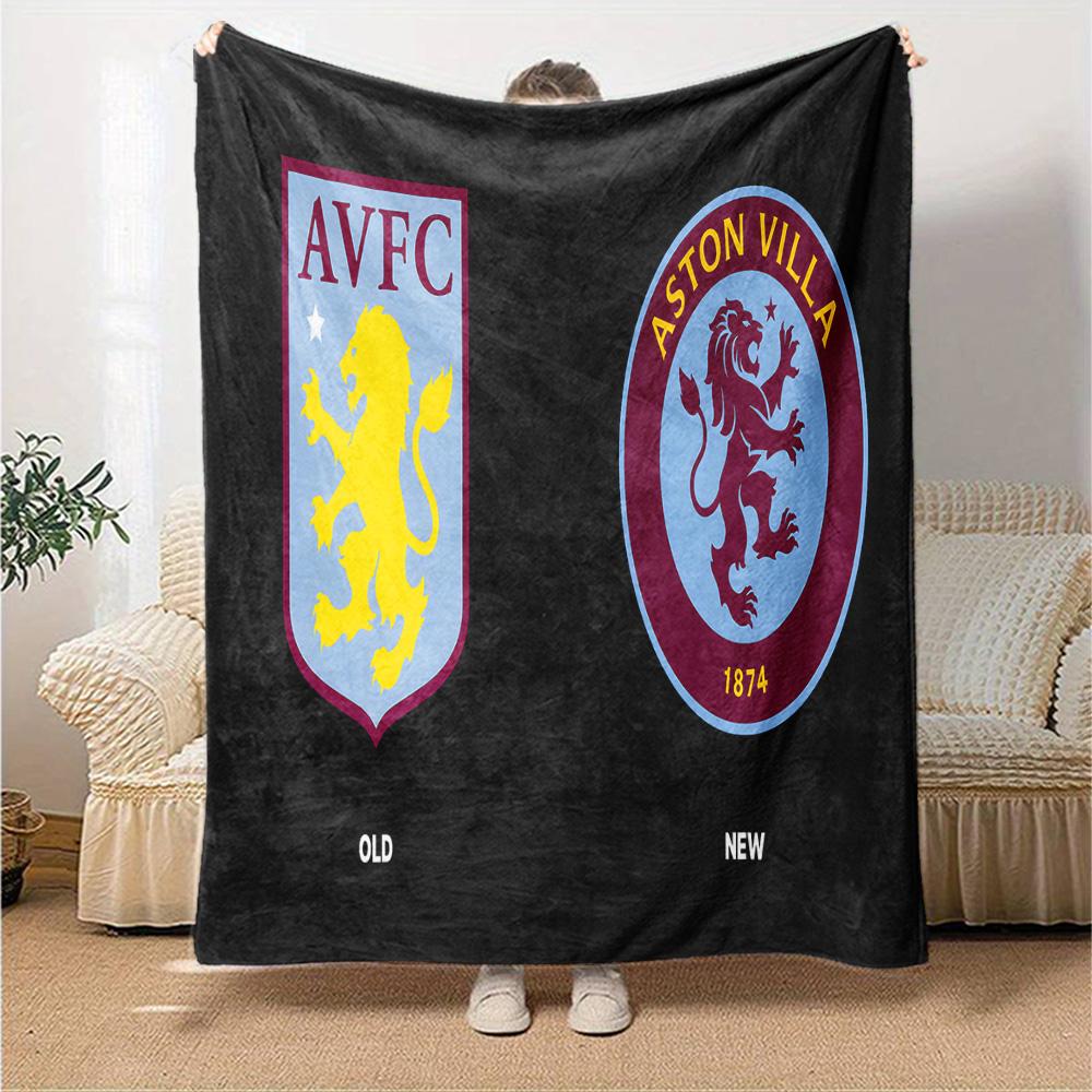 Aston Villa Fc Crest Flannel Blanket, Soft Polyester, Modern Design, All-Season for Camping, Travel, Gifts for holidays or birthdays
