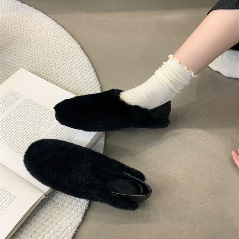 2025 Mao Mao shoes female winter wear warm and velvet one pedal bean shoes fairy foot lazy cotton shoes