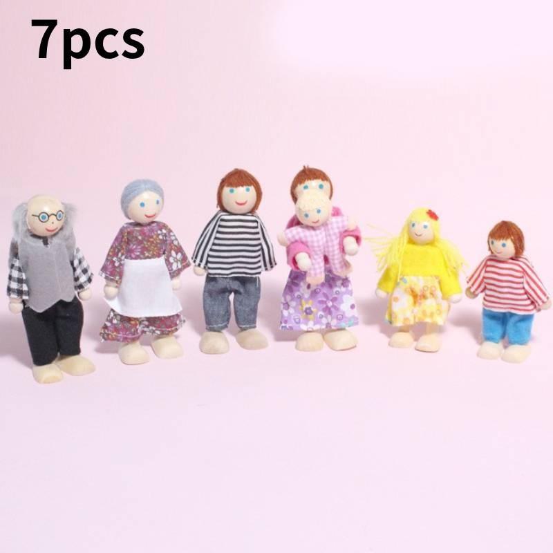 Entzückendes Holzpuppenhaus-Möbelset für Kinder mit farbenfrohen Schlafzimmer-, Küchen- und Wohnzimmer-Accessoires