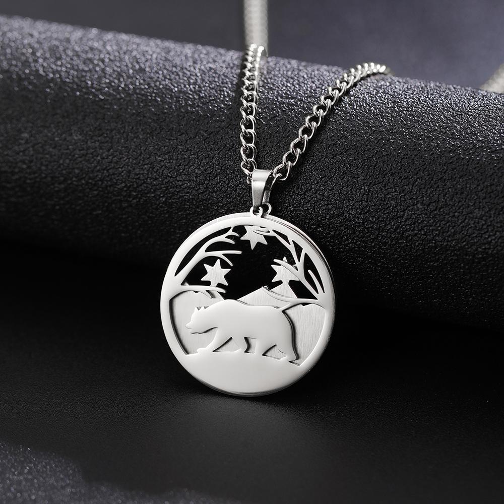LIKGREAT Elk Wolf Bear Necklace for Women Men Teen Stainless Steel Forest Animal Snowflake Moon Pendant Jewelry Birthday Gifts