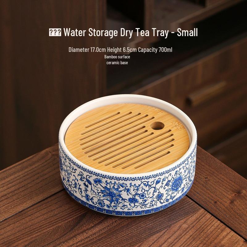 Lotus Vine Ceramic Tea Tray: Compact Water Storage Gongfu Table for Household Use