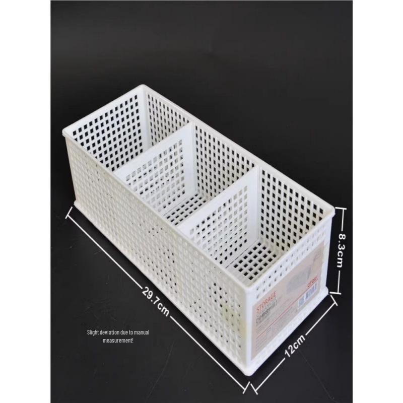 Adjustable Three-Compartment Breathable Plastic Storage Basket - Rectangular Desktop Organizer белый