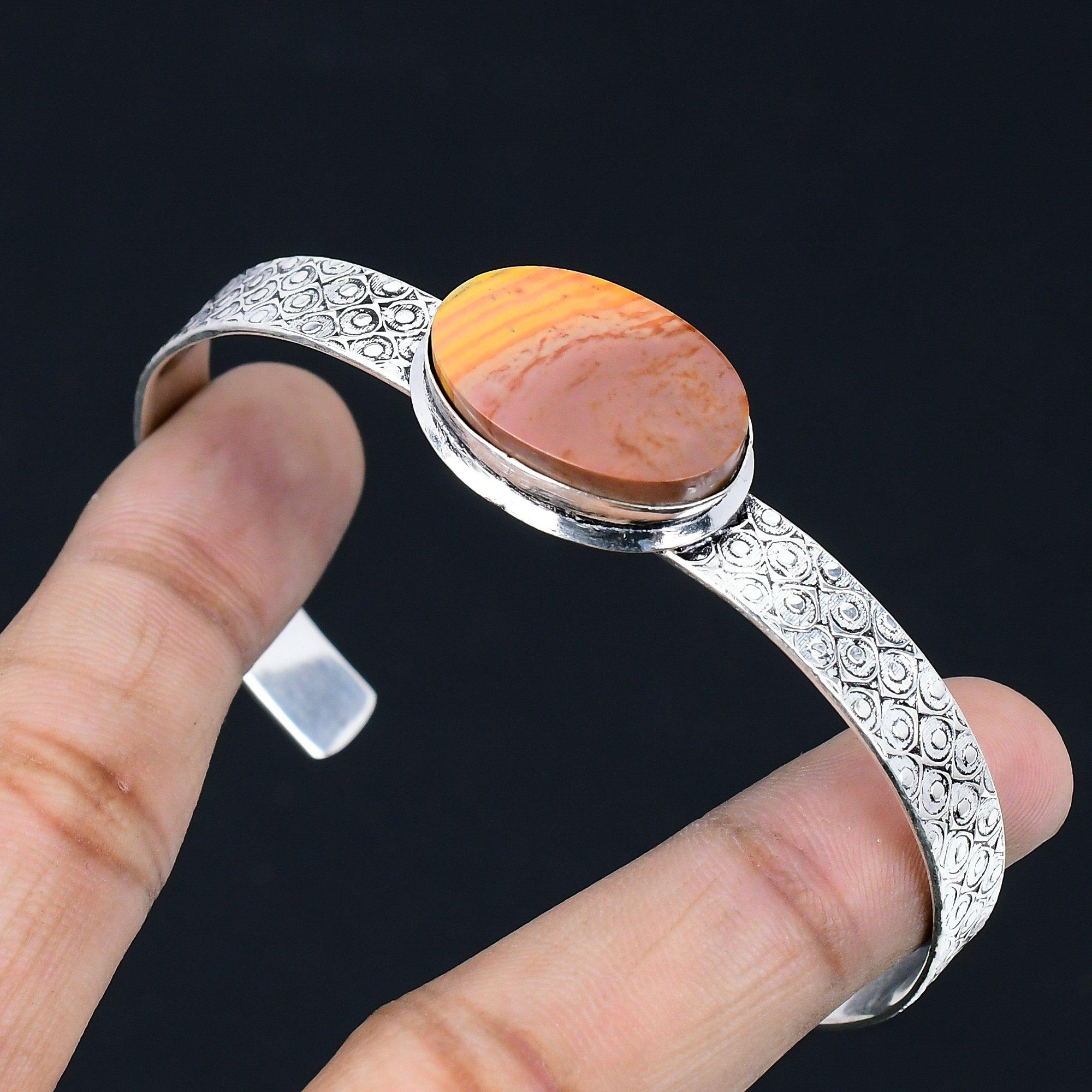 

Halloween Sale Natural Polychrome Jasper Sterling Silver Engagement Wife Bangle Adjustable