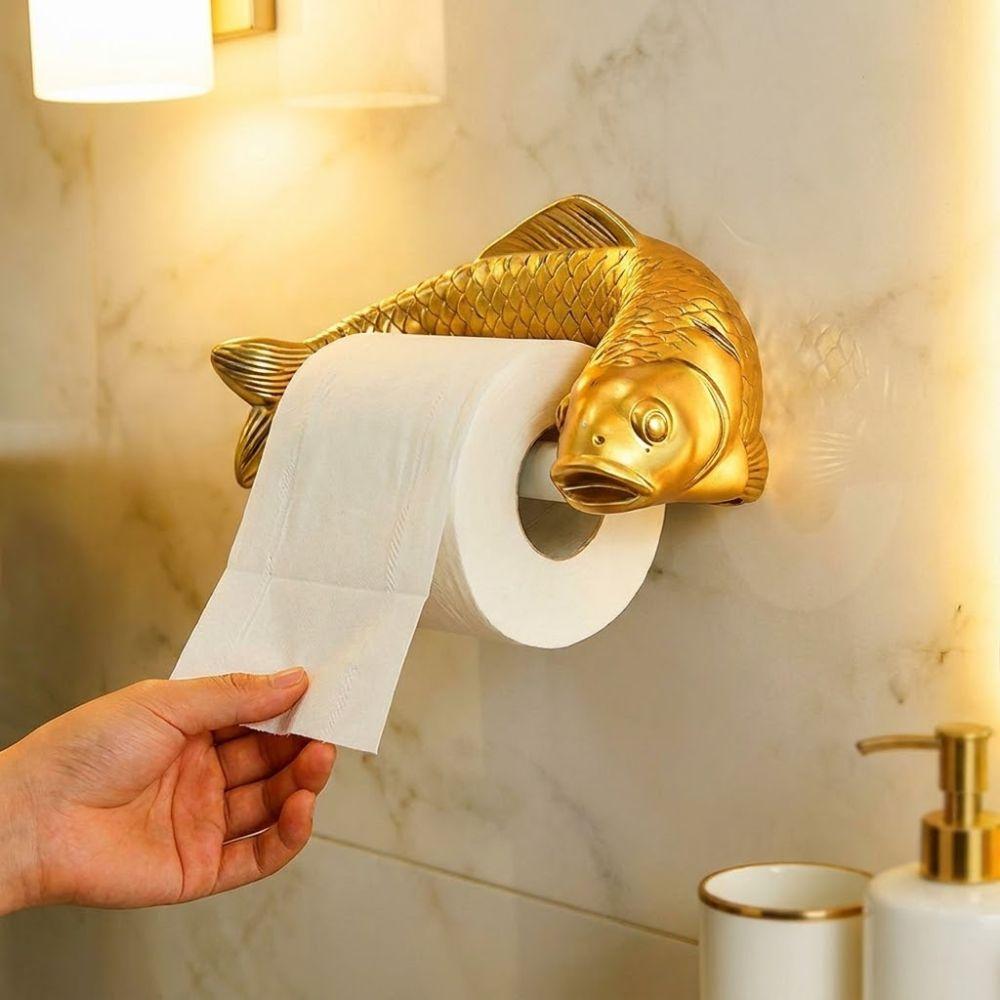 Wall-Mounted Toilet Paper Roll Holder Golden Carp Tissue Paper Shelf Napkin Storage Rack Kitchen