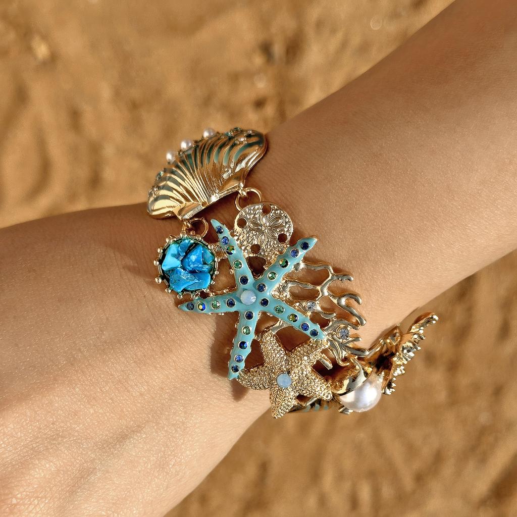 Boho Glänzender Seestern Muschel Koralle Perle Anhänger Halskette Für Frauen Kristall Zirkon Strand Emaille Schlüsselbein Choker Charm Schmuck Geschenk