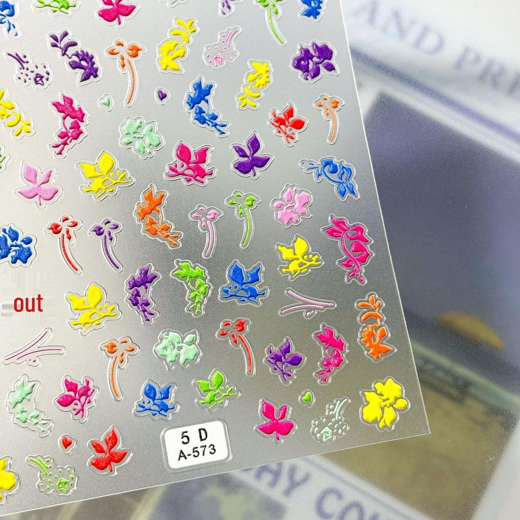 5D Floral Spring Nail Art Stickers: Embossed Pastoral Flower Decals for DIY Manicure